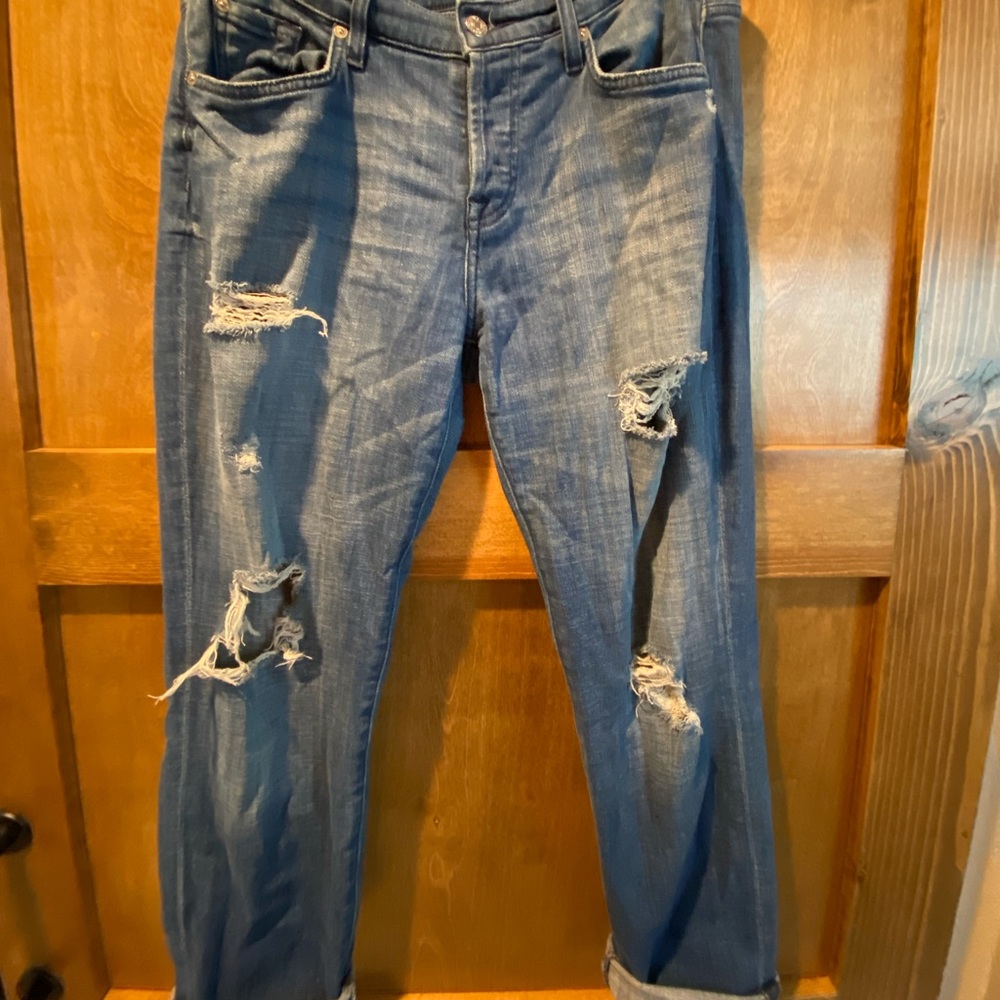 Seven for mankind light wash skinny boyfriend distressed jeans